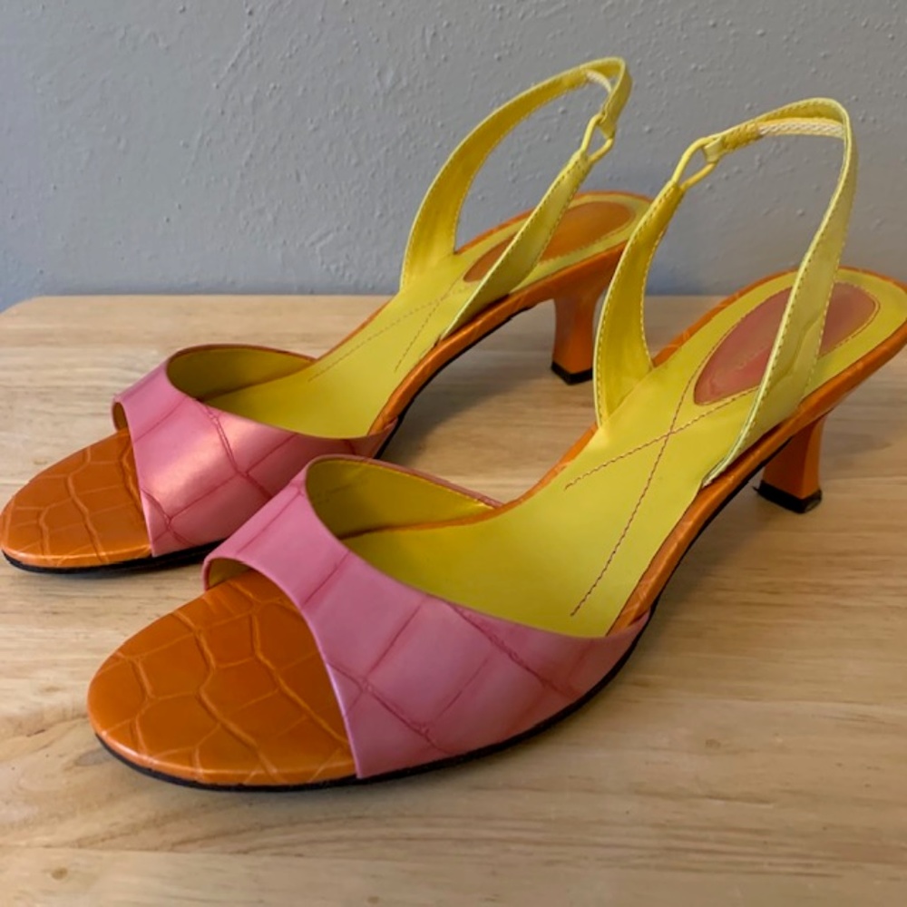 Liz Claiborne Pink, Orange & Yellow Slingback Sandals